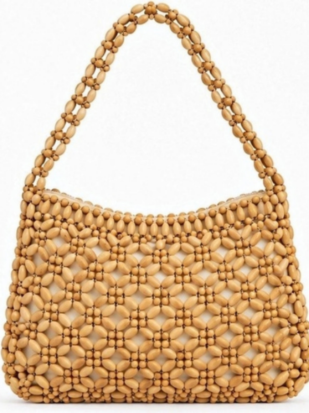 The Sak Wooden Beaded Shoulder Bag Natural Wood Boho Y2K Purse